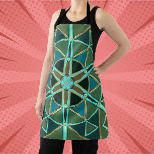 Cartoon Mandala Green Blue and Yellow Apron