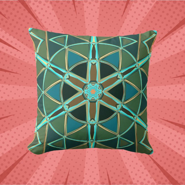 Cartoon Mandala Green Blue and Yellow Cushion (Creator Uploaded)