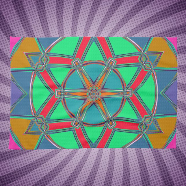 Cartoon Mandala Green Red and Blue Tea Towel (Creator Uploaded)