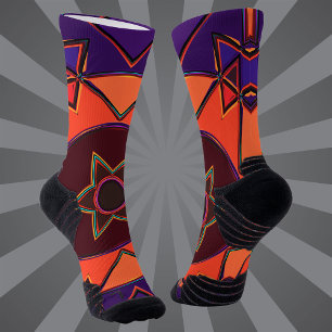 Cartoon Mandala Purple and Orange Socks