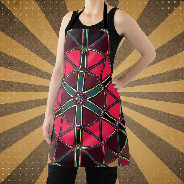 Cartoon Mandala Red and Green Apron (Creator Uploaded)