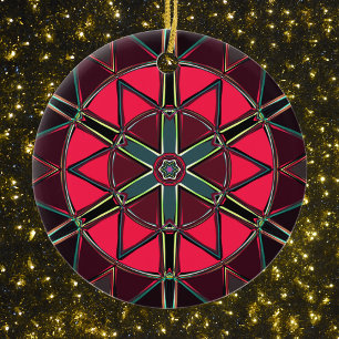 Cartoon Mandala Red and Green Ceramic Ornament