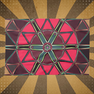 Cartoon Mandala Red and Green Tea Towel