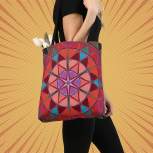 Cartoon Mandala Red Pink and Blue Tote Bag