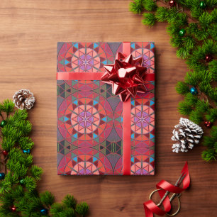 Cartoon Mandala Red Pink and Blue Wrapping Paper