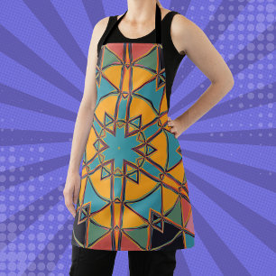 Cartoon Mandala Yellow Blue and Orange Apron