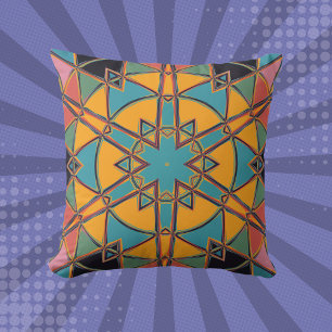 Cartoon Mandala Yellow Blue and Orange Cushion