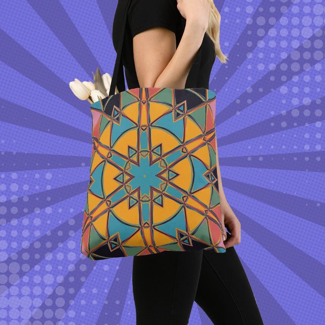 Cartoon Mandala Yellow Blue and Orange Tote Bag (Creator Uploaded)