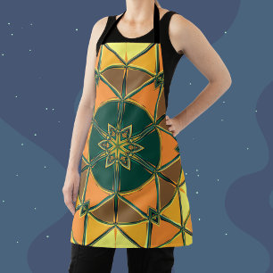 Cartoon Mandala Yellow Orange and Green Apron