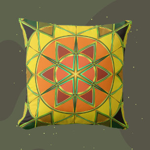Cartoon Mandala Yellow Orange and Green Cushion