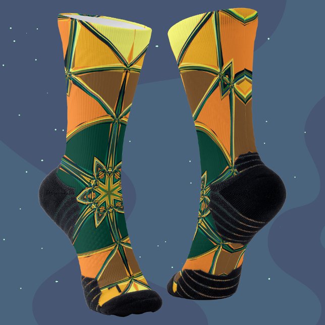 Cartoon Mandala Yellow Orange and Green Socks (Creator Uploaded)