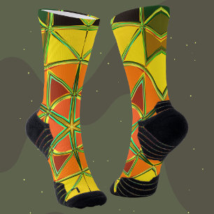 Cartoon Mandala Yellow Orange and Green Socks