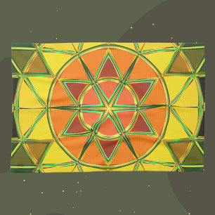Cartoon Mandala Yellow Orange and Green Tea Towel