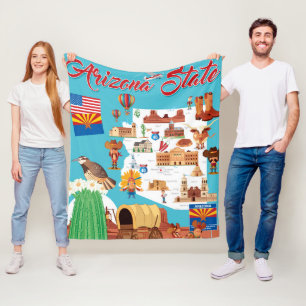 Cartoon Map of Arizona Fleece Blanket