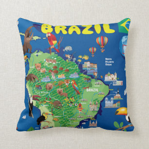 Cartoon Map of Brazil Cushion