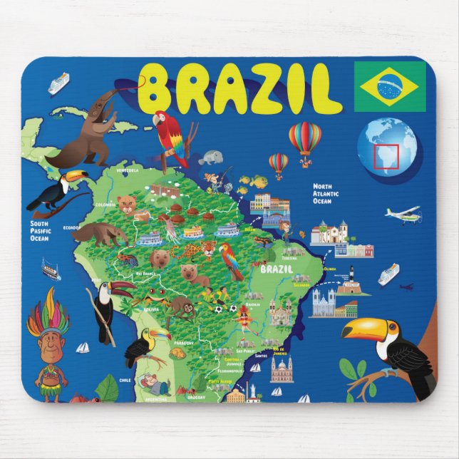 Cartoon Map of Brazil Mouse Pad (Front)