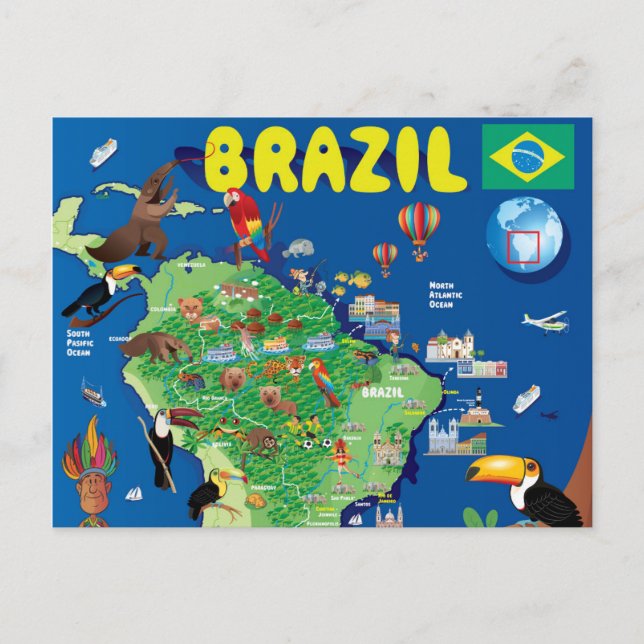 Cartoon Map of Brazil Postcard (Front)