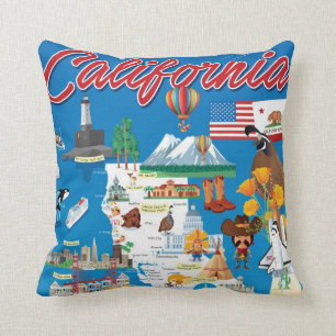 Cartoon Map of California Cushion