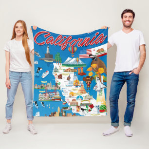 Cartoon Map of California Fleece Blanket