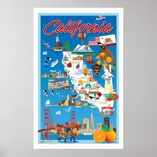 Cartoon Map of California Poster (Front)