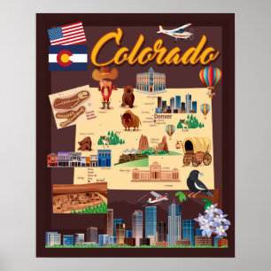 Cartoon Map of Colorado Poster