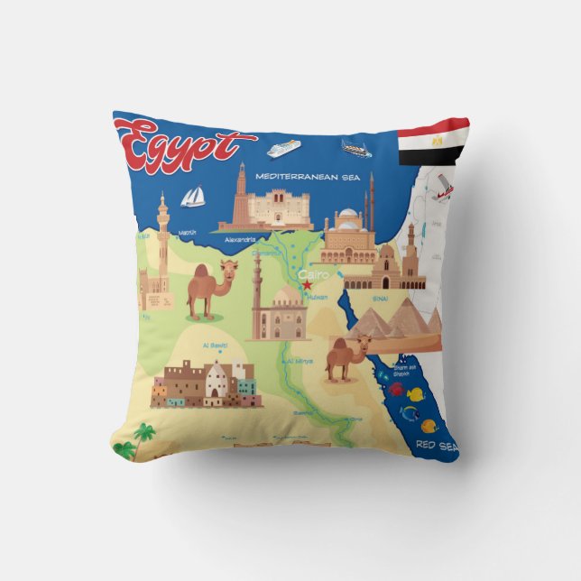 Cartoon Map of Egypt Cushion (Front)