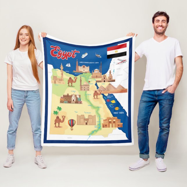 Cartoon Map of Egypt Fleece Blanket (In Situ)
