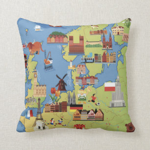 Cartoon Map of Europe Cushion