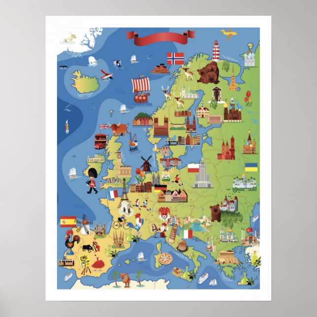 Cartoon Map of Europe Poster (Front)