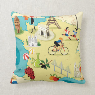 Cartoon Map of France Cushion
