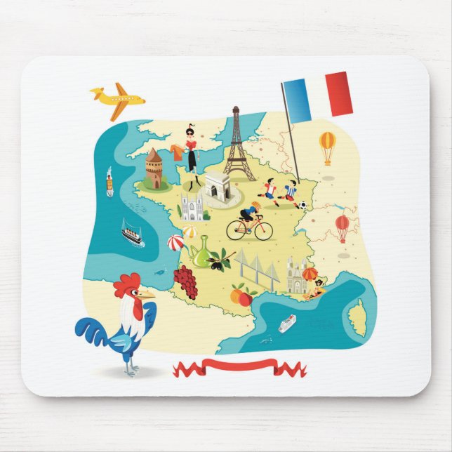 Cartoon Map of France Mouse Pad (Front)