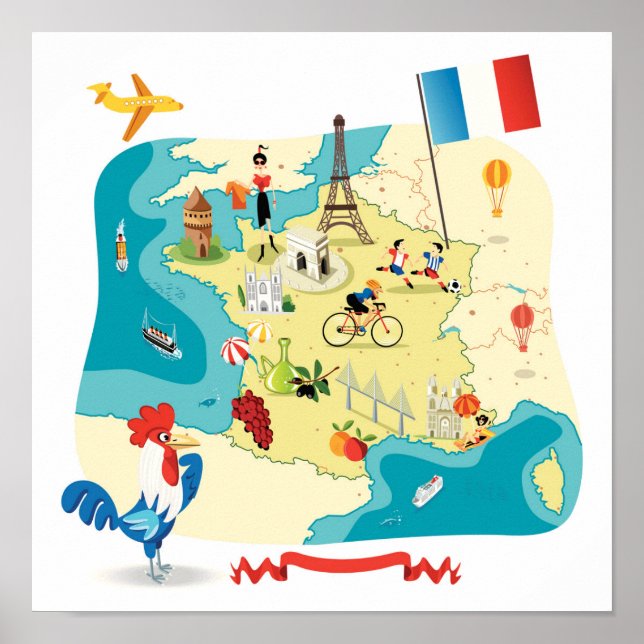 Cartoon Map of France Poster (Front)