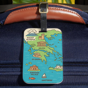Cartoon Map of Greece – Illustrated Landmarks Luggage Tag