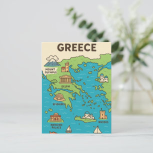 Cartoon Map of Greece – Illustrated Landmarks Postcard