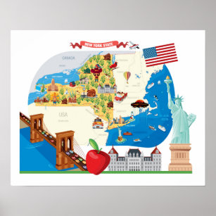 Cartoon Map of New York State Poster