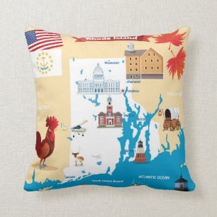 Cartoon Map of Rhode Island Cushion