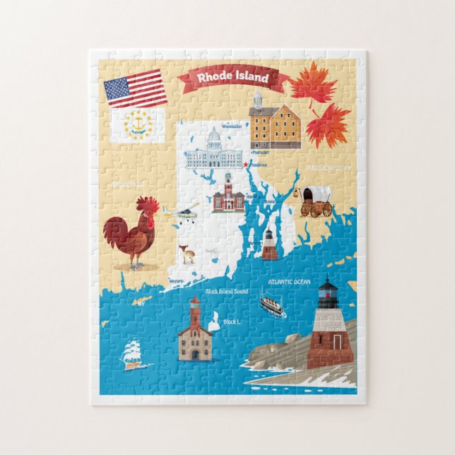 Cartoon Map of Rhode Island Jigsaw Puzzle (Vertical)
