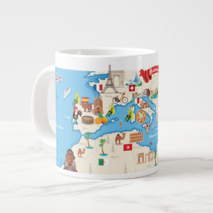Cartoon Map of The Mediterranean Large Coffee Mug