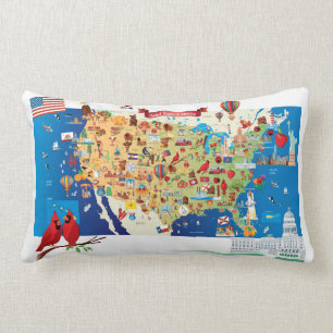 Cartoon Map of USA Lumbar Cushion