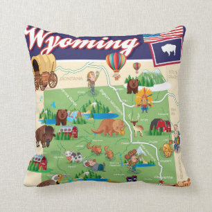 Cartoon Map of Wyoming Cushion