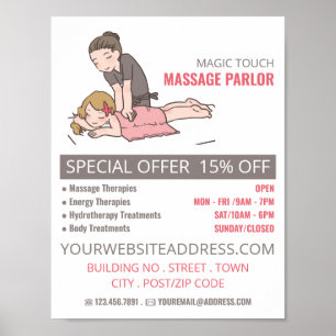 Cartoon Massage, Massage Therapy, Massage Parlor Poster
