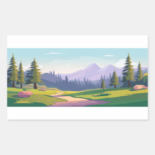 Cartoon Meadow Rectangular Sticker