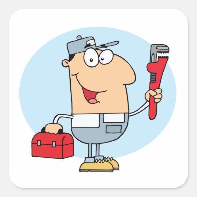 Cartoon Mechanic Square Sticker (Front)
