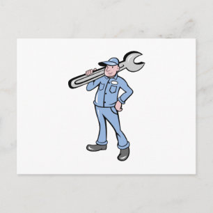 cartoon Mechanic tradesman worker spanner wrench Postcard