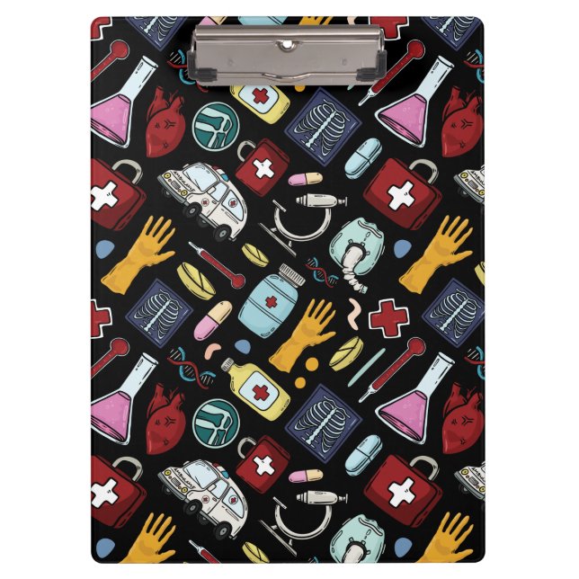 Cartoon medical doctor nurse science pattern clipboard (Front)