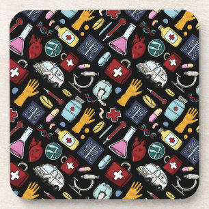 Cartoon medical doctor nurse science pattern coaster