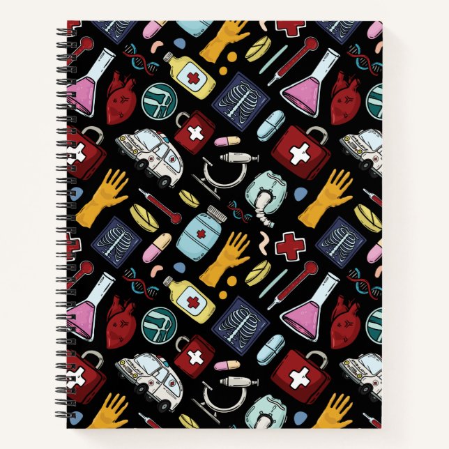 Cartoon medical doctor nurse science pattern notebook (Front)
