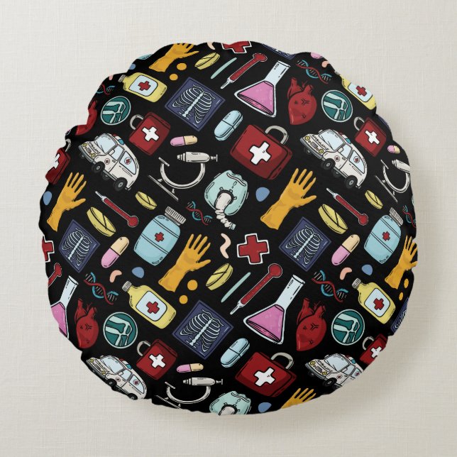 Cartoon medical doctor nurse science pattern round cushion (Front)