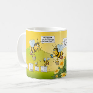 Cartoon; meeting and zoom meeting. coffee mug