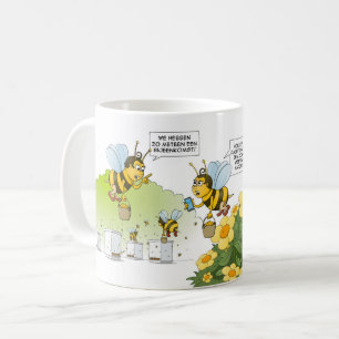 Cartoon; meeting and zoom meeting. coffee mug